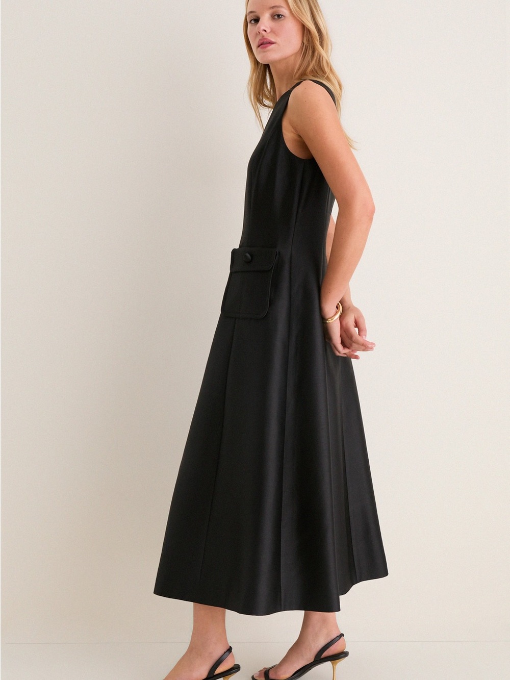 Tuckernuck Black Dupioni Helene Midi Dress NWT Size 10 Pocket Dress - Picture 4 of 15